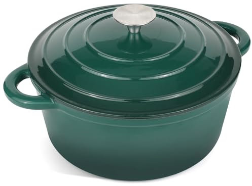 CookNexa 6 Quart Enameled Cast Iron Dutch Oven Pot with Lid and Silicone Accessories, Oven Safe up to 500°F or on Stovetop, Non-stick Dutch Oven for Bread Baking, Cooking, Dual Handles Cookware, Green