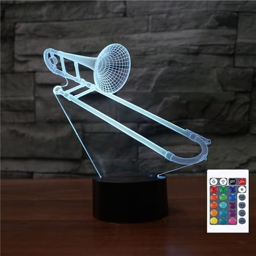 FLRXHK Posaune 3D-Illusions-Nachtlicht, Touch-Tischlampe mit Fernbedienung, 16 Farben, optisches USB-LED-Nachtlicht für Kinder, Geschenk, Raumdekoration