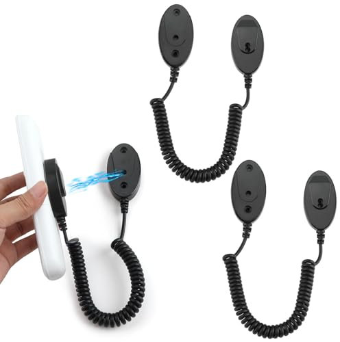 YENOVO 2 Pack Magnetic Remote Control Holder with Security Cable, Retractable Tidy Anti-lost Rope Organizer Easy Installation Stable Suitable for Projector TV Fan and Air Conditioner Remotes (Black)