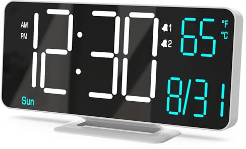 KOSUMOSU LED-Uhr, 17 cm (6,7 Zoll), kleine weiße Digitaluhr, digitaler Wecker für Schlafzimmer, Kalender, Dual-Alarm, Datum, Sekunden, Wochentag, Dimmen, Temperatur, Uhr