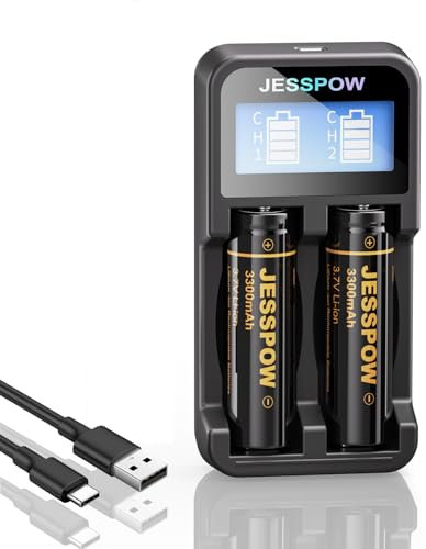 3.7V 18650 Rechargeable Battery Flat Top (2 Pack) with Charger, 3300mAh Large Capacity Rechargeable Batteries for Flashlight, Camera, Small Fan, Outdoor Garden Lights (Not AA)