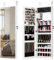 COSTWAY Jewellery Cabinet, Door Hanging/Wall Mounted Jewelry Armoire with Full Length Mirror, Inner Makeup Mirror and Large Storage, Bedroom Lockable Cosmetics Jewellery Organiser Unit (White)