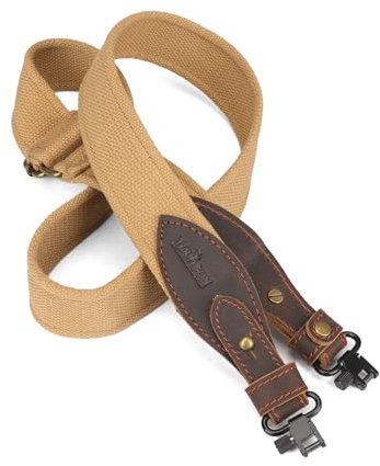 TOURBON 1.5 inch Webbing and Leather Rifle Sling Adjustable Shotgun Strap with Swivels for Hunting Shooting