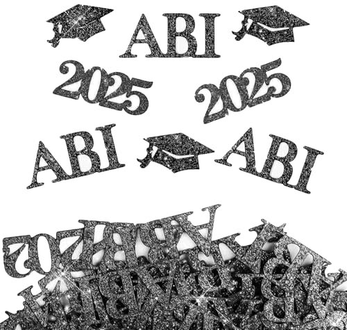 100 Stück Abi 2025 Deko,Congratulations Abitur Party Glitzer Schwarz Absolventenhut Abschlusskonfetti Deco Set,Gratulation Graduation Bachelor Abiball Buchstaben Konfetti Streudeko für Abschluss