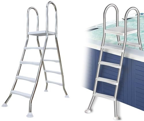 Escaleras De Piscina De 52'' para Piscinas Elevadas con Cubierta, Escalera De Acero para Piscinas Elevadas, Escaleras De Doble Cara para Piscinas Elevadas, Carga 250kg