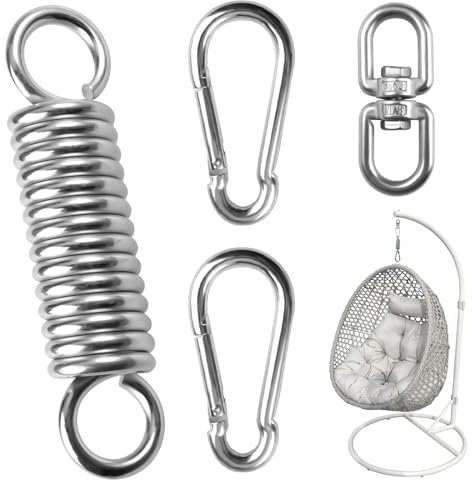 Ressort Oscillant pour Fauteuil Suspendu, Ressort de Suspension avec 2 Mousquetons et Crochets Pivotants à 360 °, Kits de Suspension à Ressort pour Les Chaises Suspendues, Les Hamacs, Le Yoga Aérien