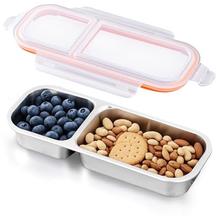 Ugotit Snackdose Lunchbox aus Edelstahl, 2 Fächer, luftdicht & wasserdicht, Brotbox, Kimchi Behälter, ofen- und spülmaschinengeeignet, für Büro/Fitnessstudio (Orange, 700 ml)