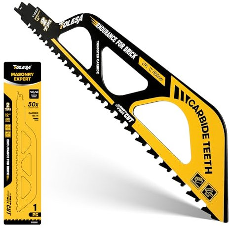 TOLESA Demolition Masonry Reciprocating Saw Blades – 300mm Carbide Reciprocating Blades for Cutting Stone, Ytong Blocks, Aerated Concrete, Bricks, Cement Slabs & Hollow Blocks, 1-Pack