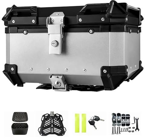 Top Case Motorrad, wasserdichtes Gepäck für Motorräder, Box mit Sicherheitsschloss, Motorradkoffer zur Aufbewahrung von Helmen, Aluminium Top Case für die meisten Motorräder und Maxi-Roller (65 l
