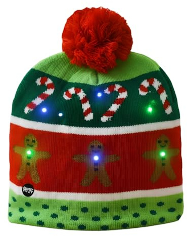 Colexy LED-Weihnachtsmütze LED Leuchten Strickmütze Weihnachten | Beanie Mütze Warme Neuheit Weihnachten Hut für Unisex Kinder Erwachsene Weihnachtsfeier Winter Xmas Urlaub Mütze