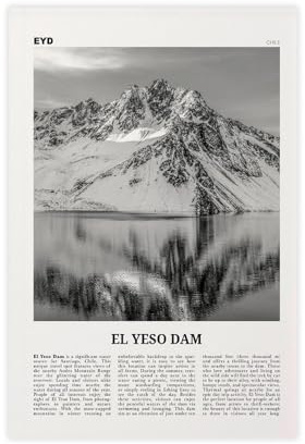NEOHI El Yeso Dam, Schwarz-Weiß, Chile, Stadtkarte, Reiselandschaft, Leinwandkunst, Wanddekoration, Poster, Zuhause, Bar, Restaurant, Garage, Café, Logo, Geschenk, 50 x 75 cm
