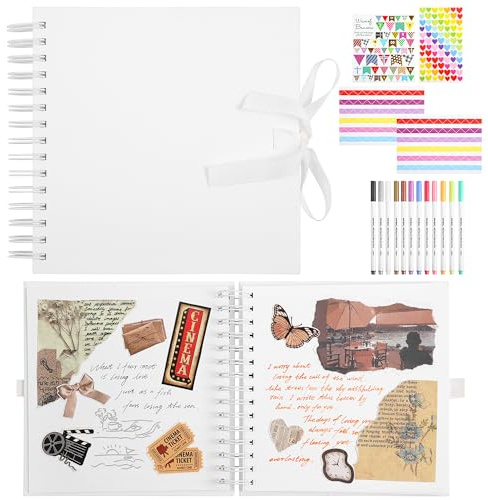 80 Pages Scrapbook Photo Album 20.5×20.5cm Square DIY Memory Book | Uncle Paul 250GSM White Paper Scrapbooking Kit 15 Rings for Wedding Birthday Christmas DS01SKP40