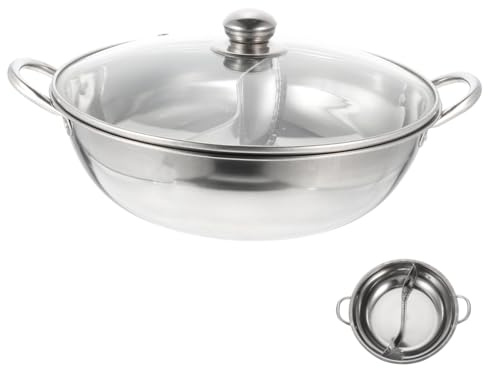 MOLUCKFU Thick Stainless Steel Double Flavor Hot Pot with Lid Divided Cooking Pan for Gas Induction Electric Stoves Split Pot for Family Gatherings and Home Kitchen Use