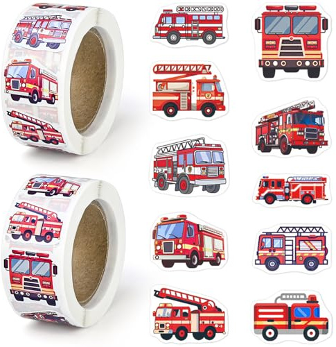 NISENTIA 1000 Stück Feuerwehr Sticker, Feuerwehr Aufkleber, Feuerwehrauto Sticker, Cartoon Feuerwehrfahrzeug Aufkleber Wasserfeste Feuerwehrautosticker Kinder für Laptop Party Geschenke