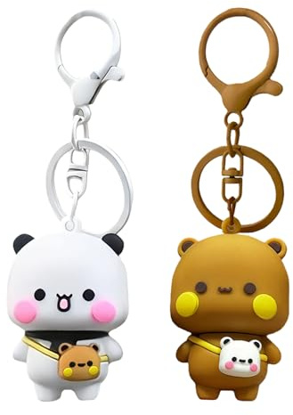 JXAXD Lot De 2 Porte-Clés Bubu Dudu, Porte Cles Bubu Et Dudu, Porte Clé Panda,Porte Clé Couple, Porte Cle Kawaii, Porte-Clés Mignon Pour Femme, Sac À Dos, Clés De Voiture, Cadeau