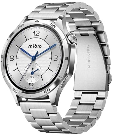 Mibro GT Smartwatch Uomo Donna con Acciaio inossidabile, GPS, Argento | Cinturini in Acciaio Inossidabile, Fitness Tracker, GPS, 5 ATM, Chiamata Bluetooth, 20 Giorni Autonomia, per Android e iOS