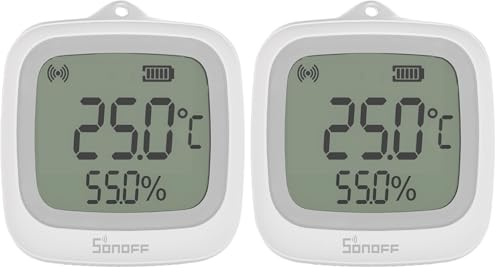 SONOFF SNZB-02WD IP65 Zigbee LCD Sensor Inteligente de Temperatura y Humedad, impermeable para Invernadero/Baño, Monitoreo por APP con Gráficos, Instalación Flexible (Paquete de 2)
