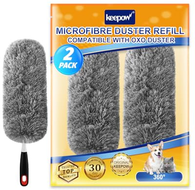 KEEPOW Microfiber Refills Compatible with OXO Duster - 2 Gray, Washable | Reusable Duster Refills for OXO Hand Duster, Upgraded Model, Durable & Shed-Resistant, Duster Not Included