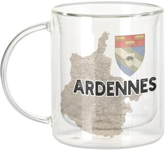 Fabulous Mug Verre Double Paroi - Ardennes 08 Département Carte Ancienne Grand Est - Tasse a Cafe et The Isotherme 330ml Effet Suspendu Anti-Brulure Imprime en France