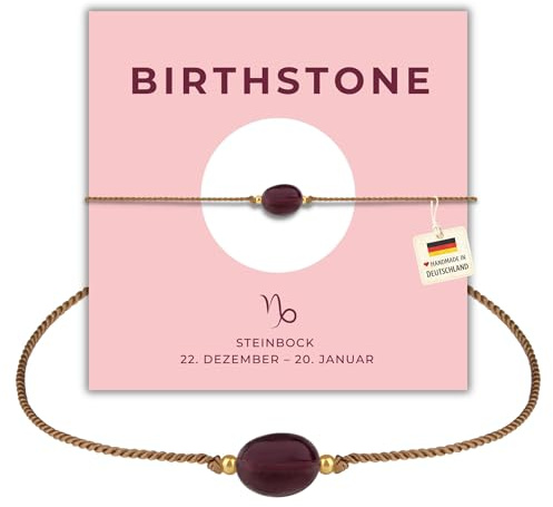 happymaker Geburtsstein Armband für jedes Sternzeichen, echte Edelsteine als Geburtssteine, handgefertigt in Deutschland, Geschenkverpackung und Karte mit Edelsteinbedeutung