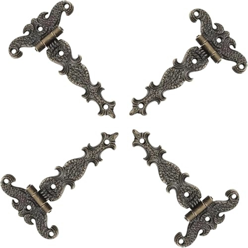 Icetop 4er Set Vintage Scharnierband & Scharniere für Schranktüren | Vertikale Wandscharniere mit Blumendekor , Möbelscharniere für Holzboxen, Schrank, Schublade , Antike Optik