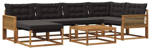 vidaXL Outdoor-Sofagarnitur mit Kissen 7 pcs Natürlich und Schwarz, Modernes Garten-Sofa-Set, langlebige Loungemöbel, stylische Terrassensitze, wetterfeste Schaumkissen, Akazienrahmen