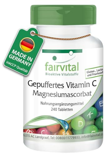 Fairvital | Tamponata Vitamina C come magnesio ascorbato - BULK per 8 mesi - VEGAN - 240 compresse - facile digestione