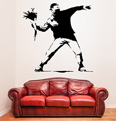 (100 cm x 99 cm Protest, Vinyl, Banksy Flower Thrower Graffiti/Street Art decor Wandaufkleber, Abnehmbare DIY Wandsticker, Vinyl, mit Home-Muster, Geschenkbox