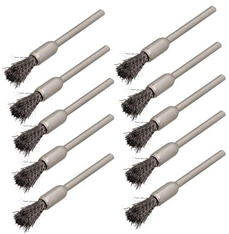 cnbtr 6MM Silber Edelstahl Pen Form End Pinsel Drahtbürste-Bohrer Ende Schaft 10 Stück, Silber
