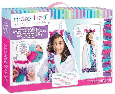 Make It Real DIY Einhorn Kapuzencape, Bastelset, Kreativ-Kit, Nähset für Kinder ab 8 Jahren, Fleece-Decke mit Unicorn-Hoodie
