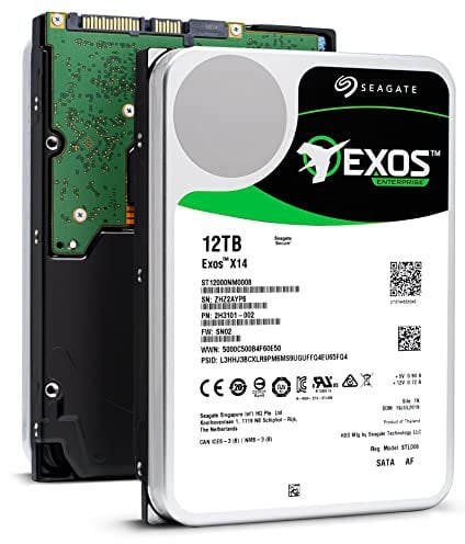 Seagate Exos, 12 TB, Disco duro interno, HDD empresarial, 3,5 in, 6 Gb/s, caché de 128 MB para empresas, centro de datos (ST12000NM0008)