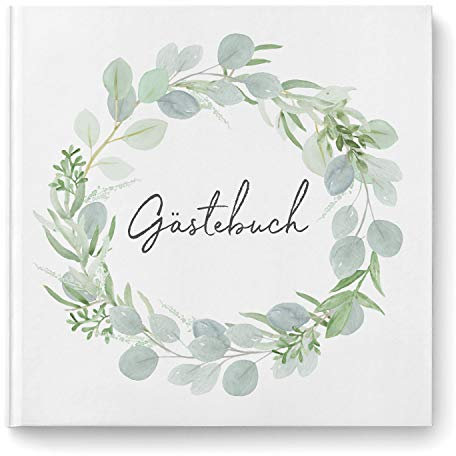 DeinWeddingshop Gästebuch zur Hochzeit - Hardcover Buch quadratisch - Hochzeitsgästebuch Hochzeitsalbum Hochzeitsbuch - Eucalyptus Green Love (mit Fragen)