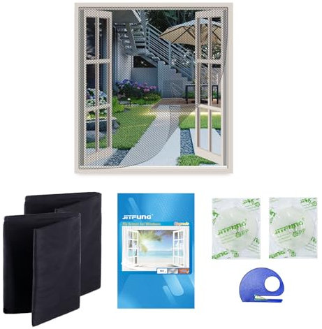 JIT-FUNG Zanzariera per Finestre, Tagliabile alla Misura 180 * 155 cm, Rete a Maglia Fine può Bloccare gli Insetti senza Forare, con Nastro Gancio Autoadesivo e Taglierina (Nero, Set da 2)