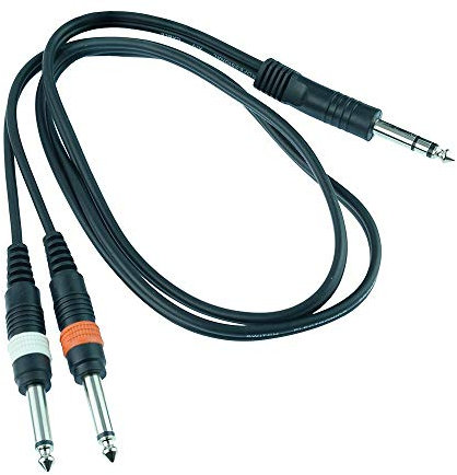 6.35mm Stereo Plug to Twin Dual 2 x 6.35mm Mono Jack Plug Lead Split Spliiter Y Cable (1M Length)