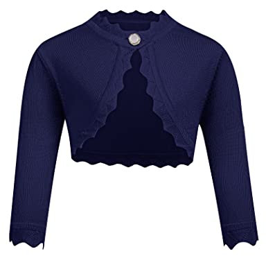 trudge Mädchen Strickjacke Basic Bolero Kinder Lange àrmel Schulterjacke Bolerojäckche kurz Zum Kommunionkleid Taufkleid, Navy Blau, 120