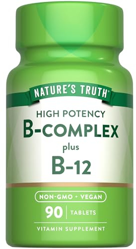 Nature's Truth Vitamin B Complex for Women & Men | Plus B12 | 90 Tablets | High Potency | Vegan and Non-GMO Supplement