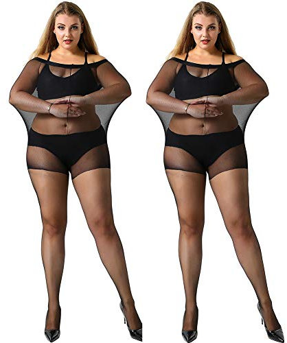 MANZI Women's 2 Pairs Plus Size Control Top Ultra-Soft Tights 20 Denier Black XXL