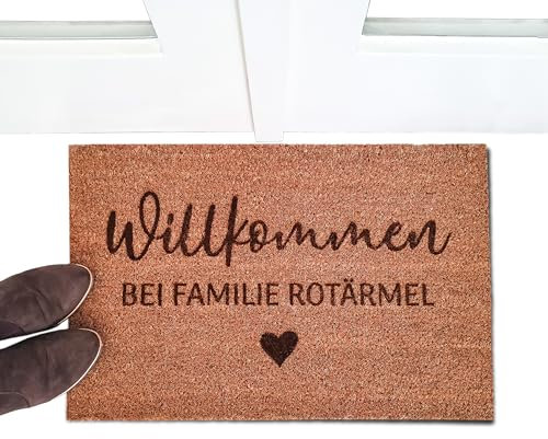 Personalisierte Fußmatte Familie - Indoor Kokos Fussmatte mit individuellem Namen der Familie - Fussmatte Willkommen Matte - Geschenk für Paare zum Einzug, Einweihungsparty, Hochzeit