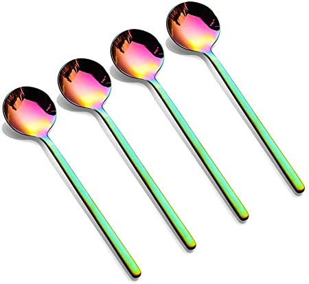 8 Pcs Rainbow Coffee Spoons Matte Frosted Handle Stainless Steel Espresso Spoons 5.3-Inch for Espresso Tea Coffee Ice Cream Sugar Dessert Cake