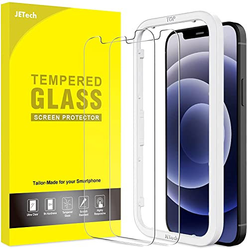 JETech Screen Protector for iPhone 12/12 Pro 6.1-Inch, Tempered Glass Film with Easy-Installation Tool, 2-Pack