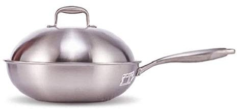 SMSOM Wok Pan with Lid - 13 Wide, 2.5 mm Thick Stir Fry Frying Pan Stainless Steel – Non Stick, Scratch Resistant, Oven Safe (Size : 34cm)