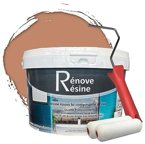 COULEURS D ANTAN Peinture Résine multisupport Intérieur pour Faïence, Carrelage, Douche, Baignoire 5m² - RAL 3012 Rouge beige + Kit d'application OFFERT