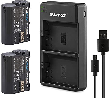 Blumax Lot de 2 batteries EN-EL15c Gold 2250 mAh + chargeur double fin - Compatible avec Nikon Z5 Z6 II Z7 II