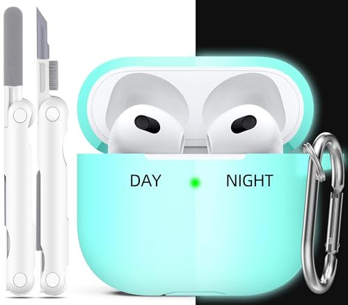 R-fun Kompatibel mit AirPods 3. Generation 2021 Ladecase-Abdeckung, Weiche Silikon-Schutzhülle Kompatibel mit Apple Airpod 3 Gen mit Schlüsselanhänger,Leuchtblau