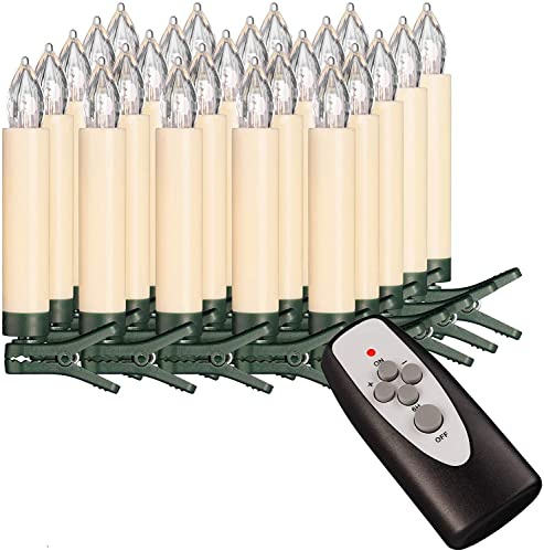 25-er Set LED Weihnachtskerzen Elfenbein/Creme, Dimmbar, Flackermodus, Timer, kabellose Weihnachtsbaumbeleuchtung für Innen- und Außen (25er Elfenbein/Creme (OHNE Batterien))