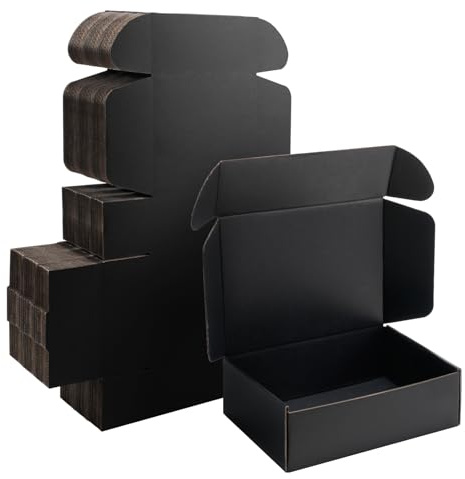 Yidomto Versandkartons für kleine Unternehmen, 25,4 x 17,8 x 7,6 cm, Schwarz, 25 Stück