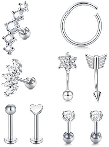 AVYRING Chirurgenstahl Tragus Piercing für Damen Herren - Knorpel Helix Ohr CZ Ohrstecker Conch Daith Schmuck - Silber