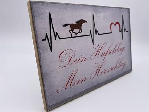 Hochwertiges Holzschild 18 x12 x 1cm Pferde Spruch: Dein Hufschlag. Mein Herzschlag - DekoNo7