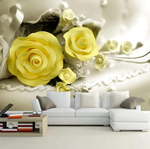 GHASOO 3D Mural Photo Wallpaper Rose Flower Yellow Stamens Backdrop Wall Classic Interior Decor Wallpaper 3D Panel Wall Wall Bathroom Restaurant Hall Living Room Hallway Wall Art 157X 110