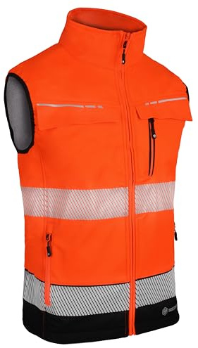 Beeswift - Two Tone Hi Vis Gilet - Orange and Black Work Gilet with Multiple Pockets and 100% Softshell Polyester Bonded Fabric - Medium Weight Bodywarmer with Segment Tape and More - Size 5XL